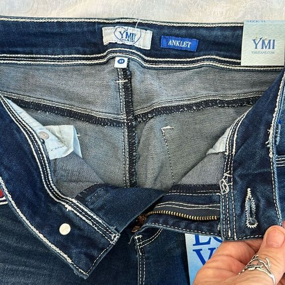 YMI Ankle Jeans Skinny Stretch Size 11 Midrise P730780 Patches - Picture 3 of 13